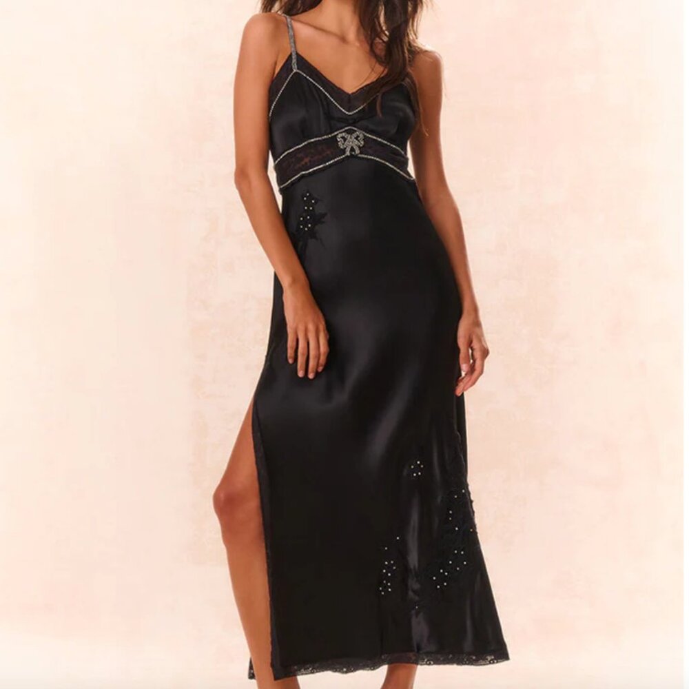 Valea Embellished Satin Maxi Dress (sz m)